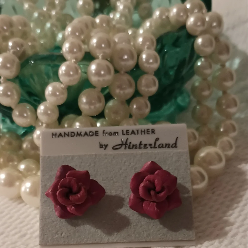 Handcrafted Leather Rose Earrings - Picture 14 of 16
